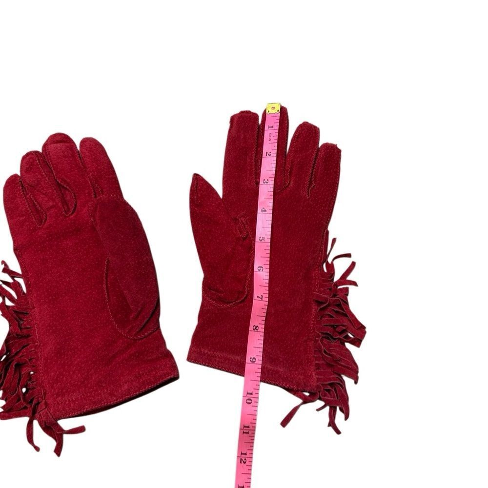 Vintage women’s red leather suede fringe knit lined gloves small medium - Picture 5 of 5